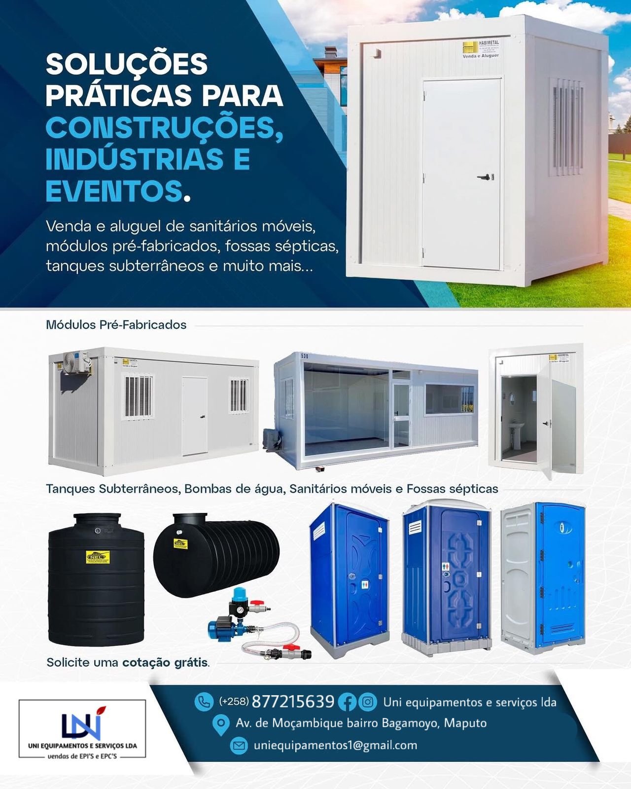 Sanitários móveis e módulos — material comercial UNI Equipamentos