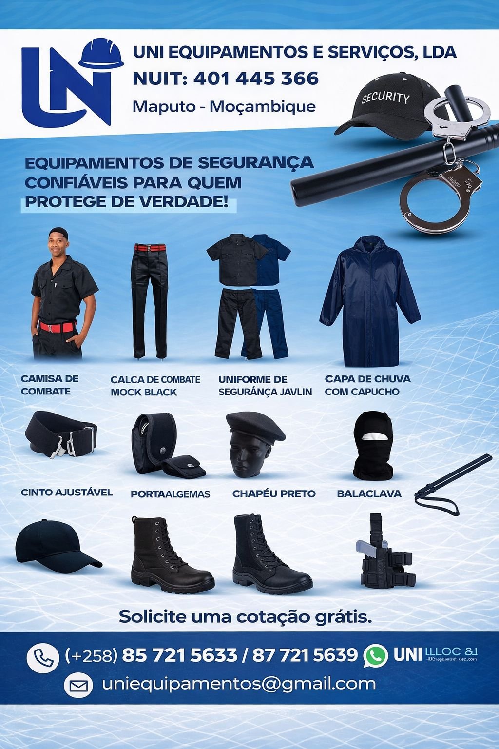 Uniformes profissionais — material comercial UNI Equipamentos